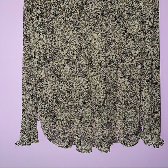 Free People Blouse M Yellow Ditsy Floral Chiffon Button Top - Picture 9 of 10